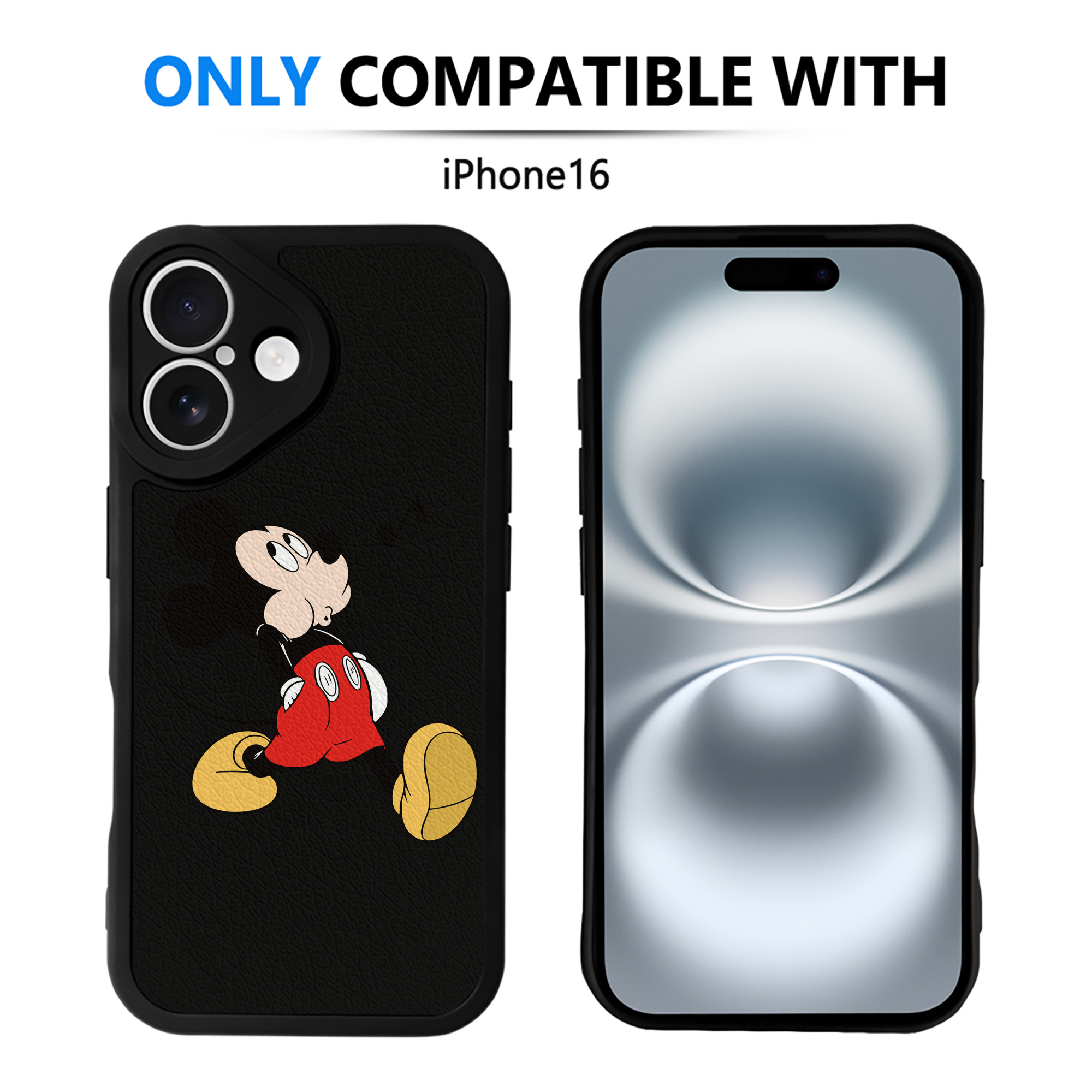 （画像用） ミッキーマウス Mickey Mouse 【iPhone 16シリーズ対応】シリコンスマホケース（レザー調） 材質：シリコン